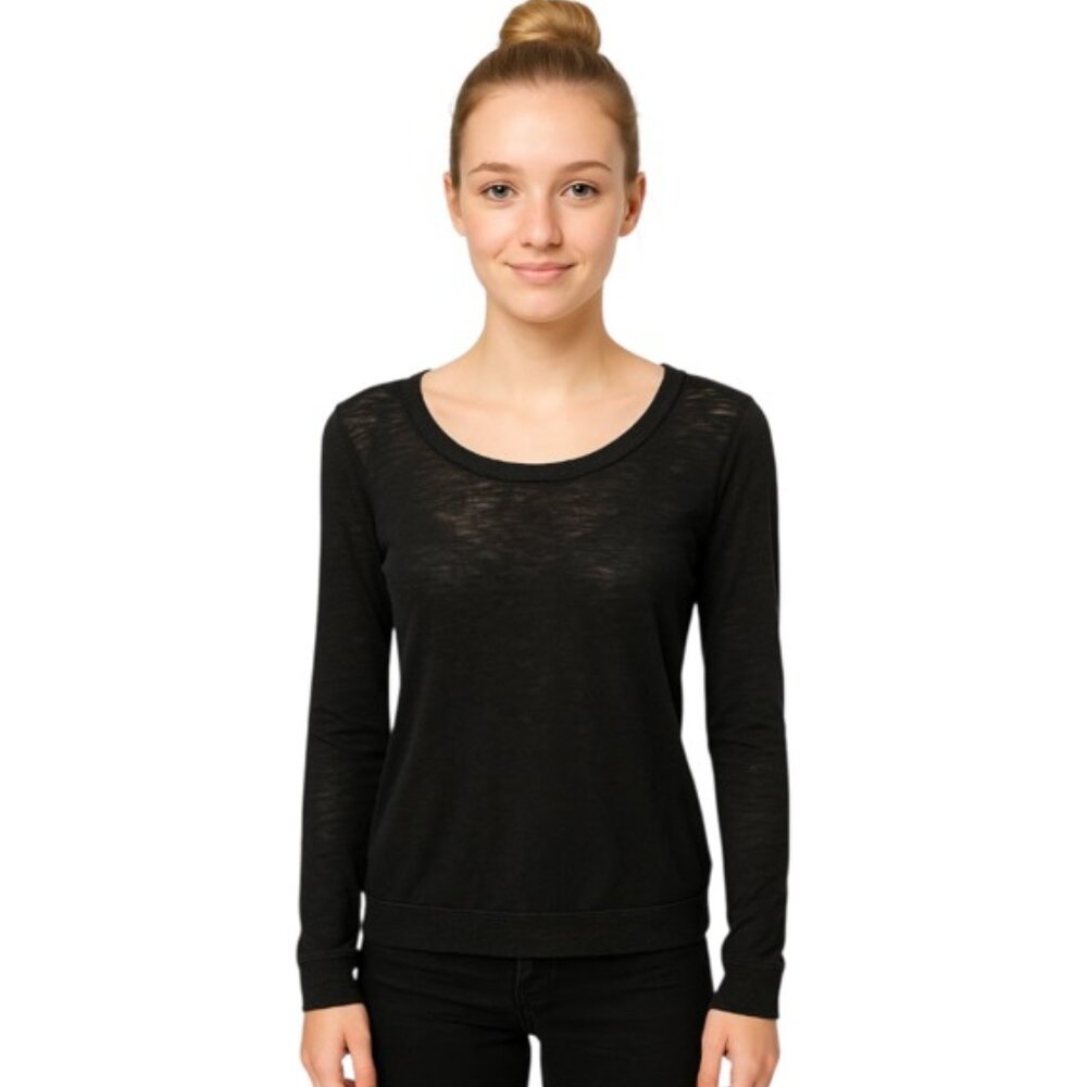 Victoria's Secret XS Long Sleeve Scoop Neck Burnout Black T Shirt NWT